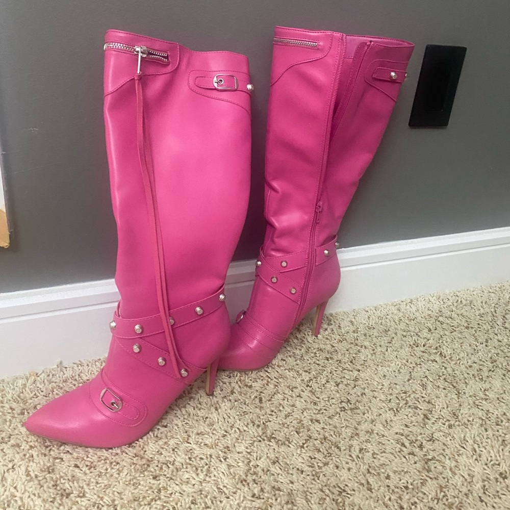 Hot pink boots! Great with jeans, leather skirts, pants the list goes on.